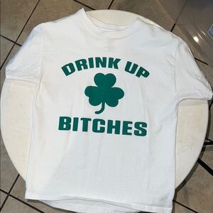 White T-Shirt with Green Shamrock Print